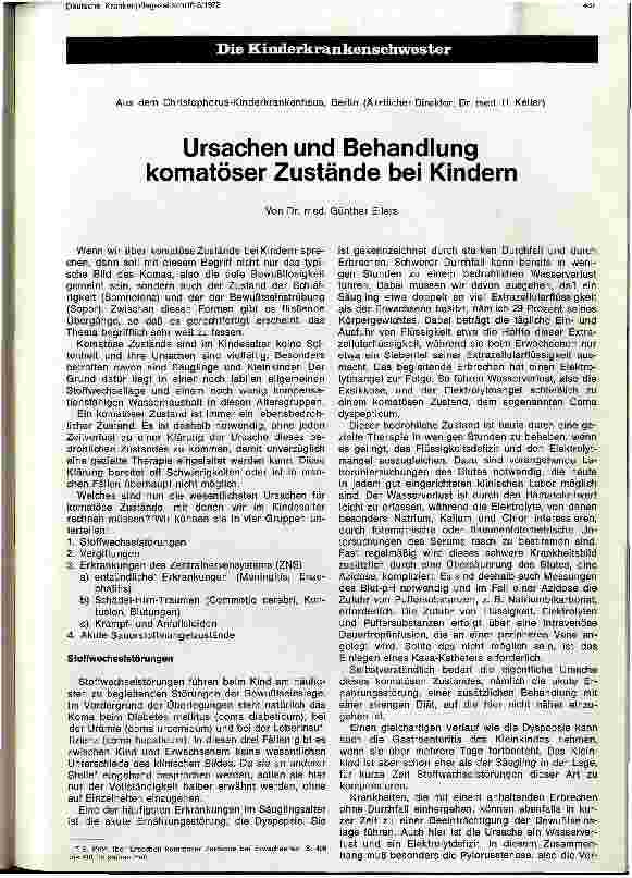 Vorschauseite 1: Ursachen und Behandlung komatöser Zustände bei Kindern