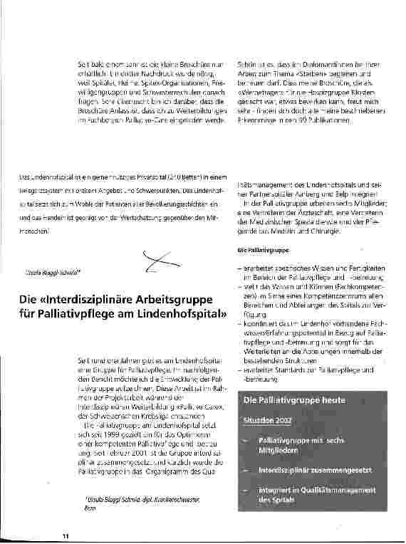 Vorschauseite 1: Die Interdisziplinäre Arbeitsgruppe für Palliativpflege am Lindenhofspital