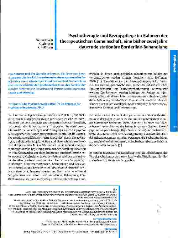 Vorschauseite 1: Psychotherapie und Bezugspflege im Rahmen der therapeutischen Gemeinschaft, eine bisher zwei Jahre dauernde stationäre Borderline-Behandlung
