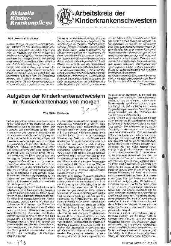 Vorschauseite 1: Aufgaben der Kinderkrankenschwestern im Kinderkrankenhaus von morgen
