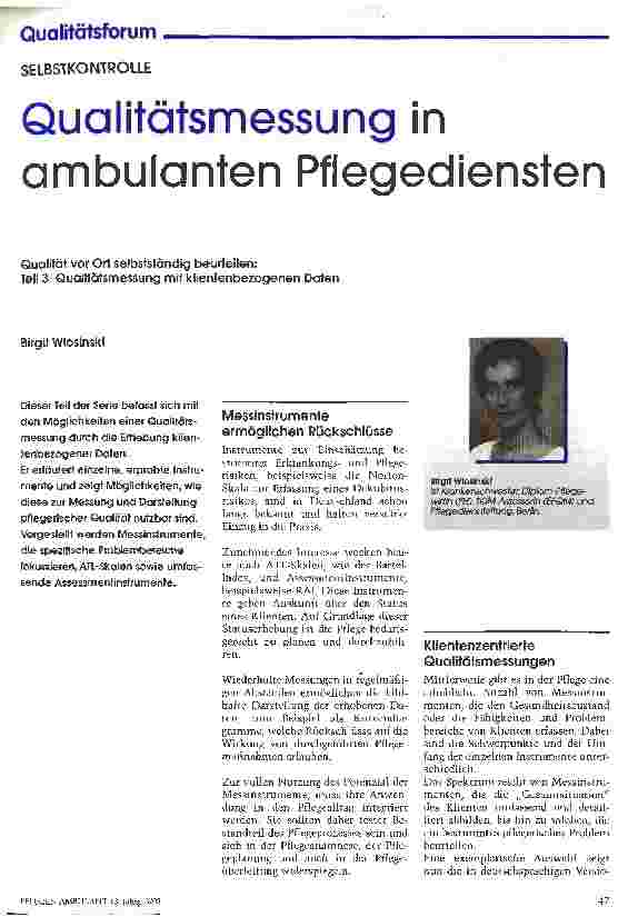 Vorschauseite 1: Qualitätsmessung in ambulanten Pflegediensten Teil 3