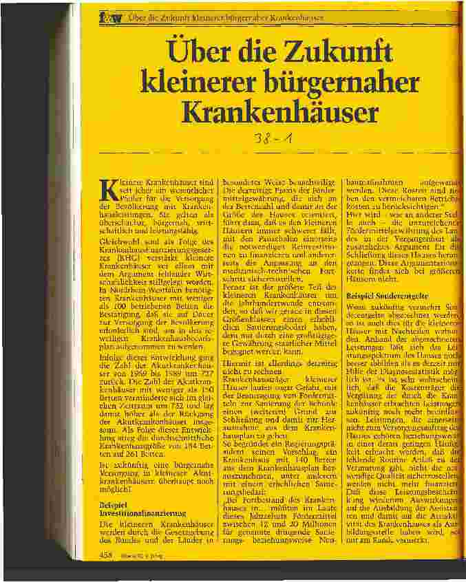 Vorschauseite 1: Über die Zukunft kleinerer bürgernaher Krankenhäuser