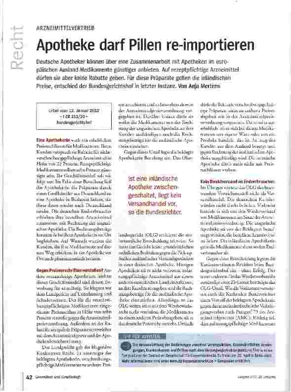 Vorschauseite 1: Apotheke darf Pillen re-importieren