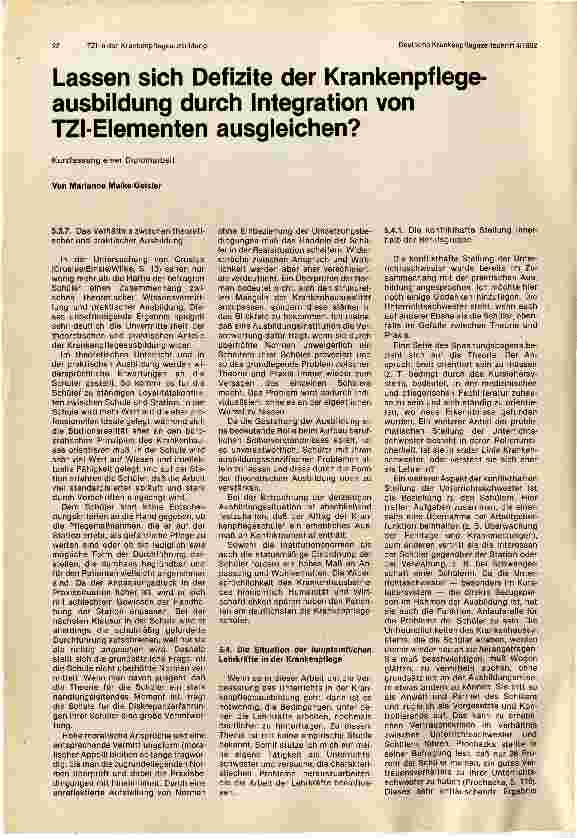 Vorschauseite 1: Lassen sich Defizite der Krankenpflegeausbildung durch Integration von TZI-Elementen ausgleichen?