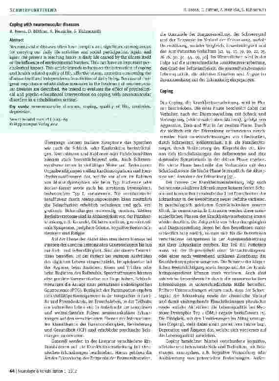 Vorschauseite 2: Aspekte der Krankheitsverarbeitung bei neuromuskulären Erkrankungen
