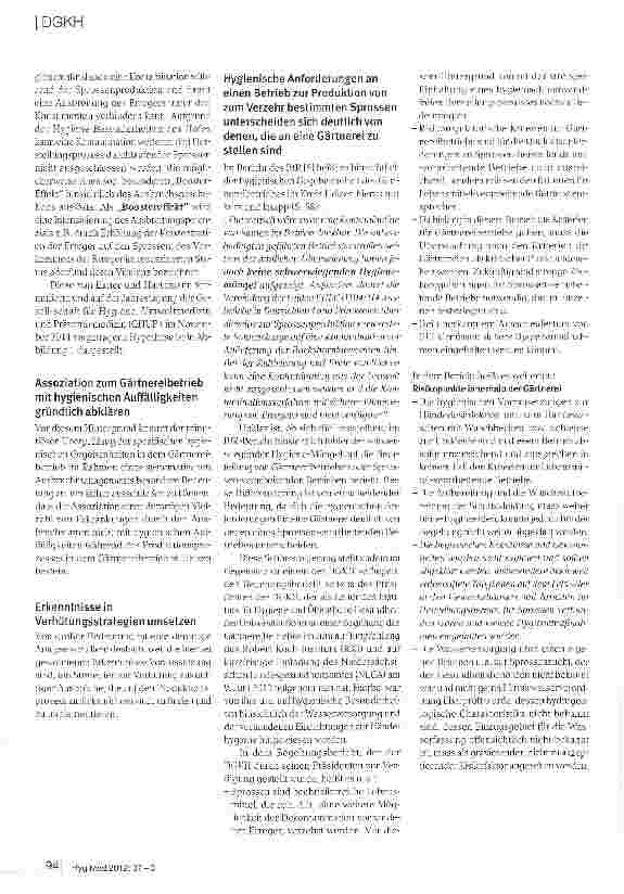Vorschauseite 3: Zu offenen Fragen im Rahmen des EHEC-Ausbruch-geschehens und zu zukünftigen Anforderungen an die Hygiene für Sprossenverarbeitende Betriebe