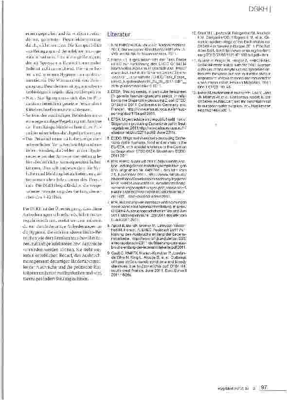 Vorschauseite 6: Zu offenen Fragen im Rahmen des EHEC-Ausbruch-geschehens und zu zukünftigen Anforderungen an die Hygiene für Sprossenverarbeitende Betriebe