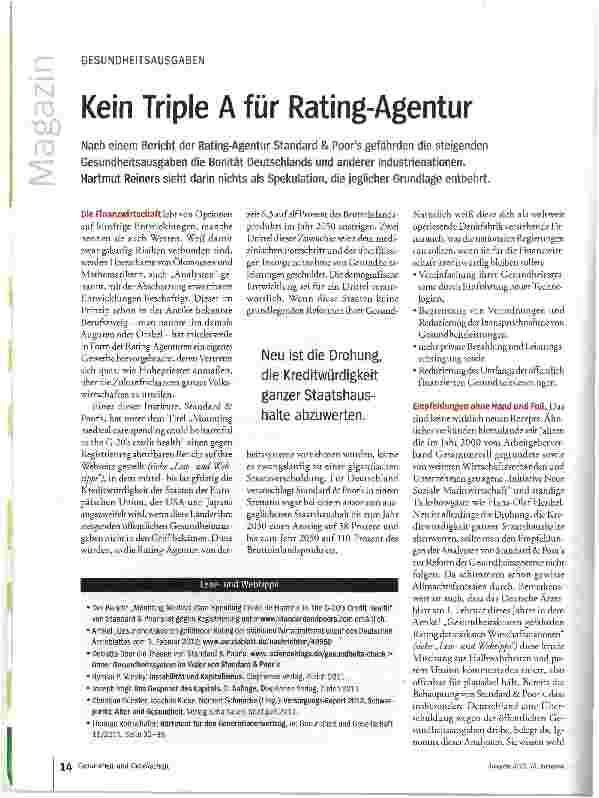 Vorschauseite 1: Kein Triple A für Rating-Agentur