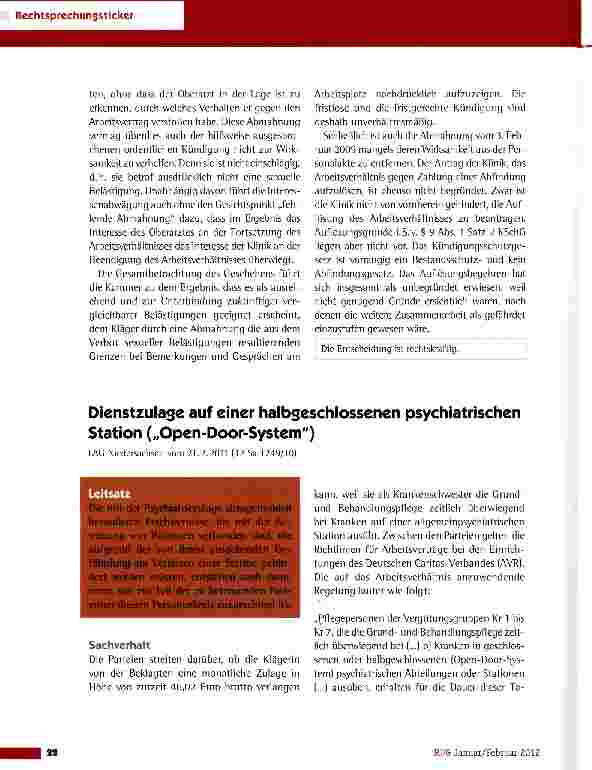 Vorschauseite 3: Fristlose Kündigung wegen sexistischer Aussagen LAG Sachsen vom 11.2.2011 (3 Sa 461/10)