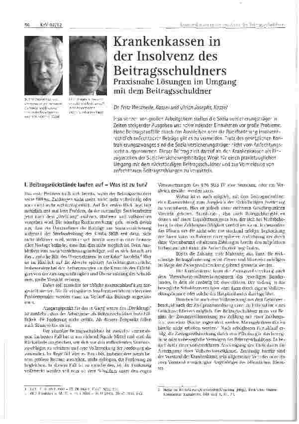 Vorschauseite 1: Krankenkassen in der Insolvenz des Beitragsschuldners