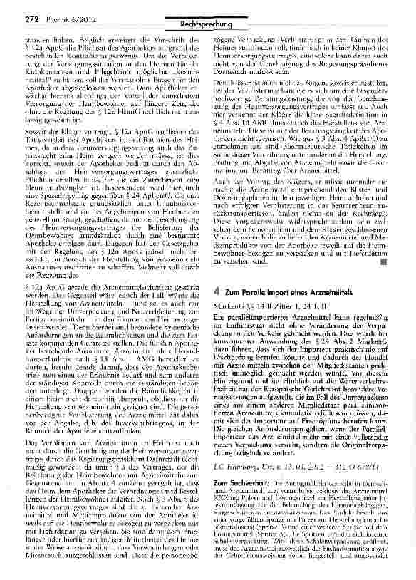 Vorschauseite 1: Zum Parallelimport eines Arzneimittels