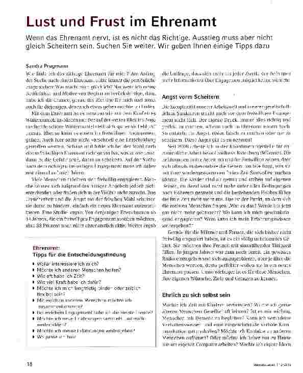 Vorschauseite 1: Lust und Frust im Ehrenamt