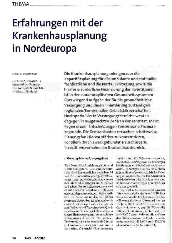 Vorschauseite 1: Erfahrungen mit der Krankenhausplanung in Nordeuropa