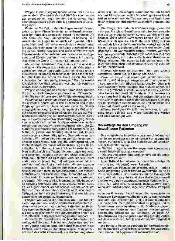 Vorschauseite 2: Wie bewußtlose Patienten die Pflege erleben können