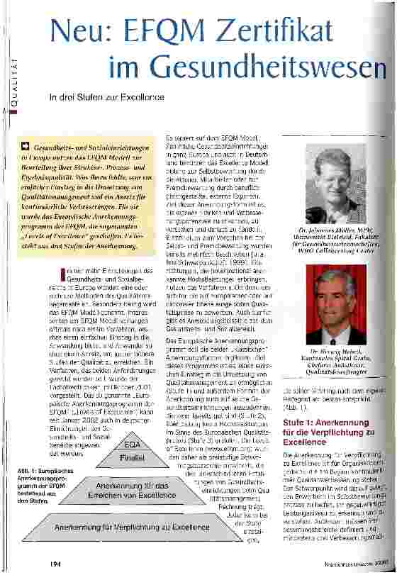 Vorschauseite 1: Neu: EFQM Zertifikat im Gesundheitswesen In drei Stufen zur Excellence