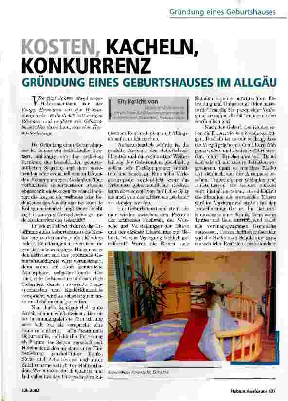 Vorschauseite 1: KOSTEN,KACHELN, KONKURRENZGRÜNDUNG EINES GEBURTSHAUSES IM ALLGÄU