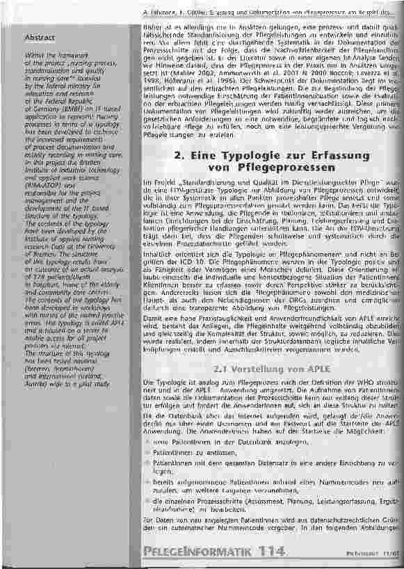 Vorschauseite 2: Erfassung und Dokumentation von Pflegeprozessen am Beispiel des Projekts Standardisierung und Qualität im Dienstleistungssektor Pflege