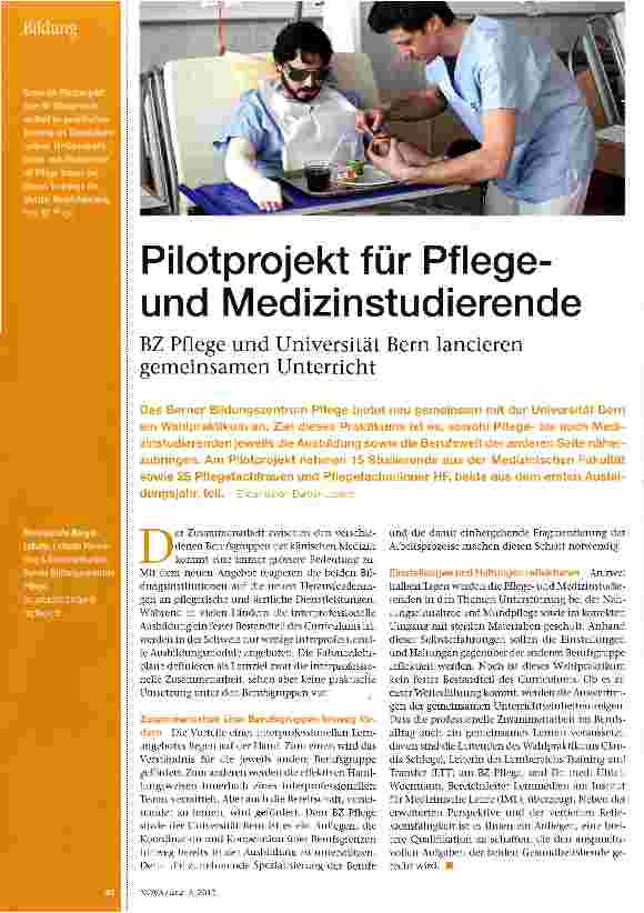 Vorschauseite 1: Pilotprojekt für Pflege-und Medizinstudierende