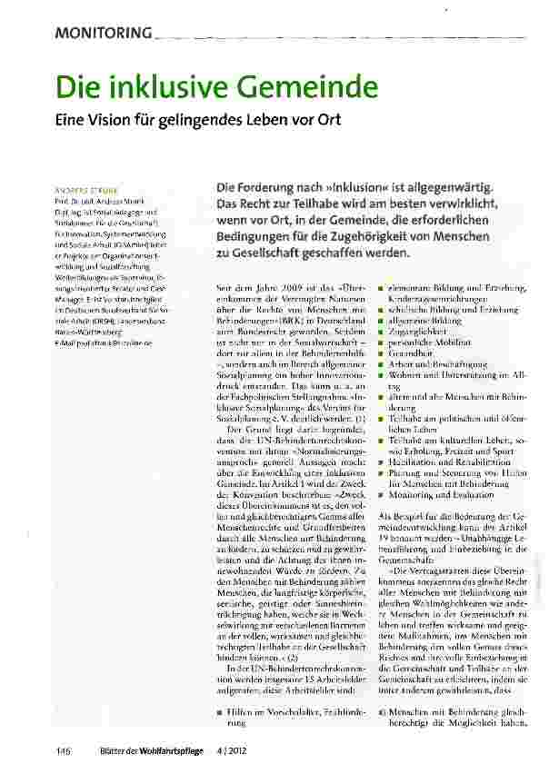 Vorschauseite 1: Die inklusive Gemeinde Eine Vision für gelingendes Leben vor Ort