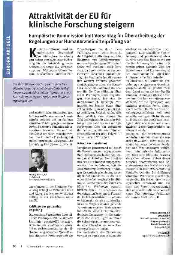 Vorschauseite 1: Attraktivität der EU für klinische Forschung steigern