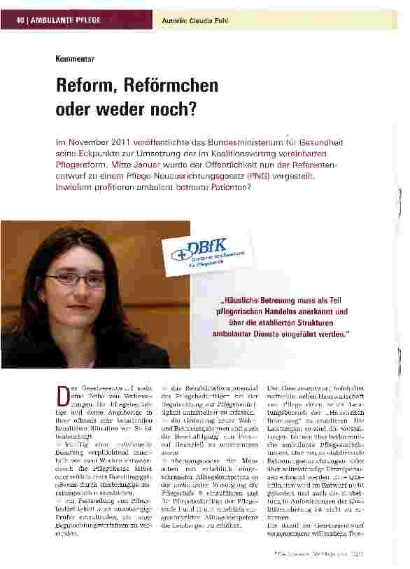 Vorschauseite 1: Reform, Reförmchen oder weder noch?