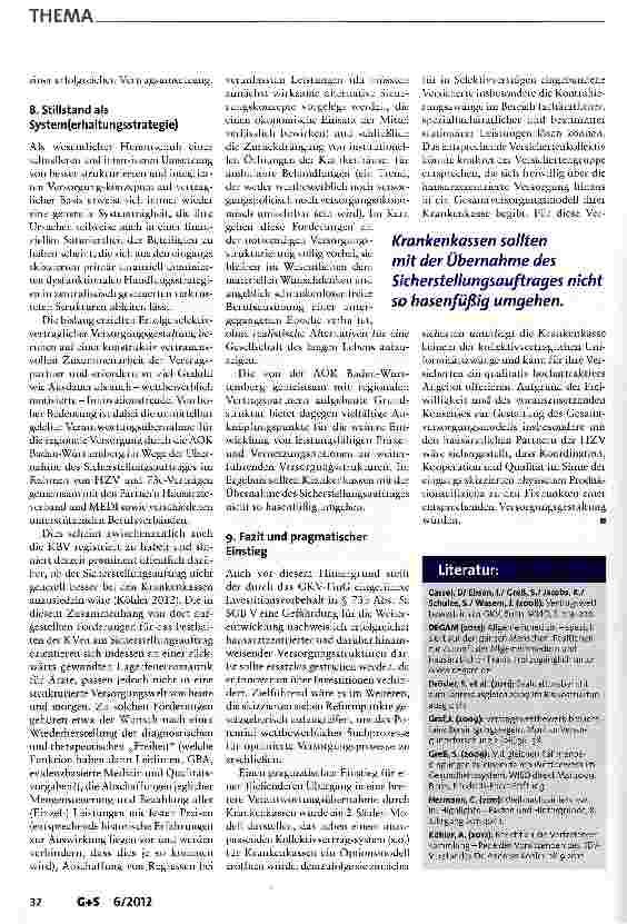 Vorschauseite 6: Die Verantwortung der Krankenkassen für Sicherstellung und Organisation der gesundheitlichen Versorgung