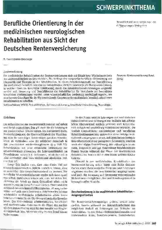 Vorschauseite 1: Berufliche Orientierung in der medizinischen neurologischen Rehabilitation aus Sicht der Deutschen Rentenversicherung