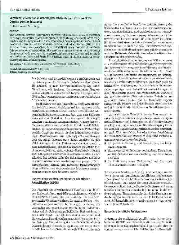Vorschauseite 2: Berufliche Orientierung in der medizinischen neurologischen Rehabilitation aus Sicht der Deutschen Rentenversicherung