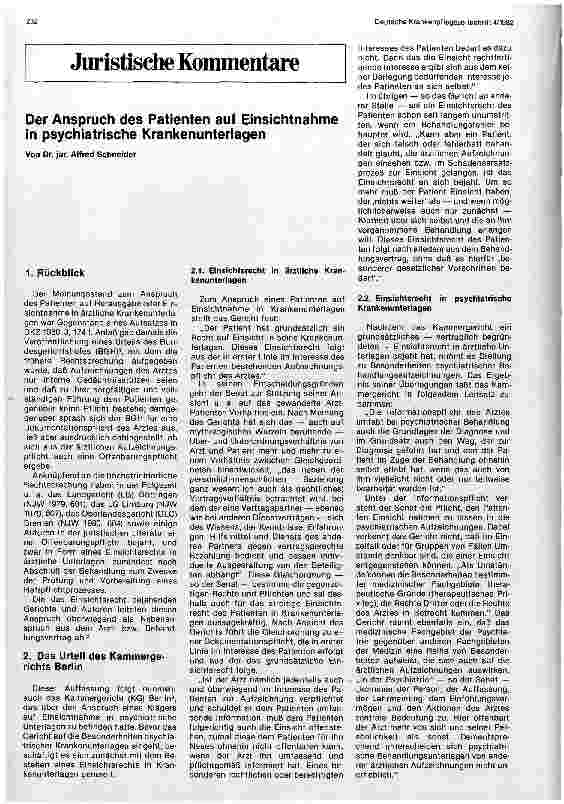 Vorschauseite 1: Der Anspruch des Patienten auf Einsichtnahme in psychische Unterlagen