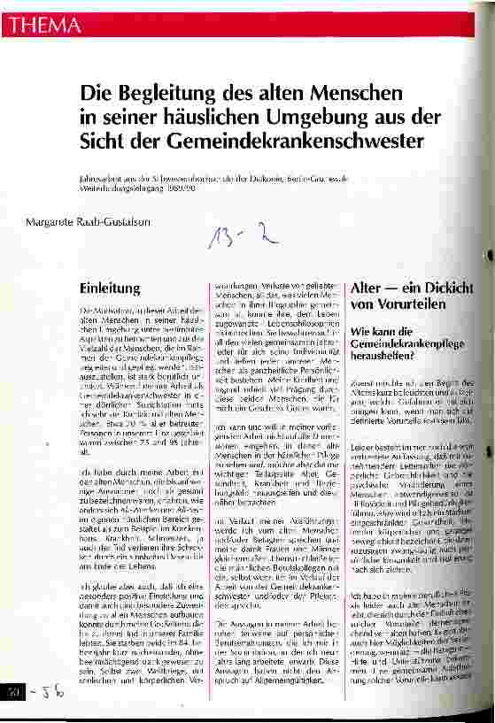 Vorschauseite 1: Die Begleitung des alten Menschen in seiner häuslichen Umgebung aus der Sicht der Gemeindekrankenschwester