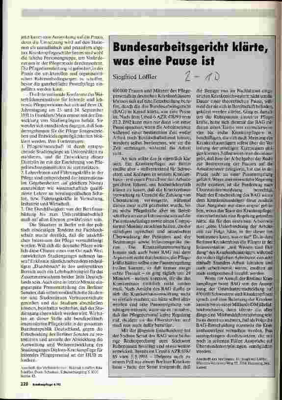Vorschauseite 1: Bundesarbeitsgericht klärte, was eine Pause ist