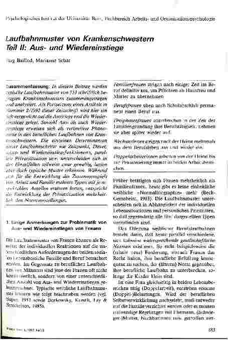Vorschauseite 1: Laufbahnmuster von Krankenschwestern Teil 2: Ausund Wiedereinstiege
