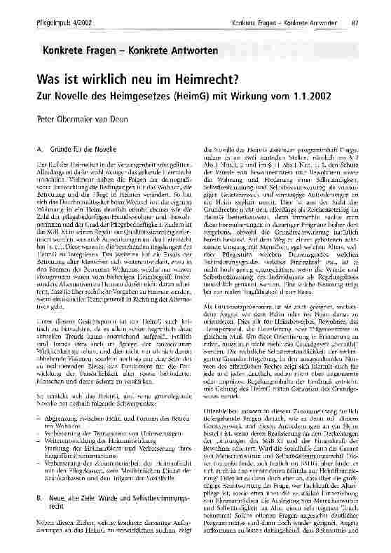 Vorschauseite 1: Was ist wirklich neu im Heimrecht? Zur Novelle des Heimgesetzes (HeimG) mit Wirkung vom 1.1.2002
