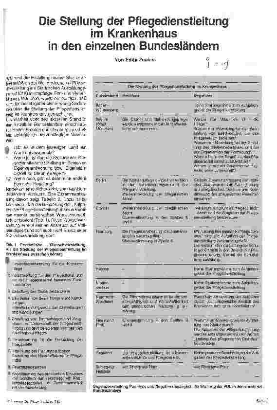Vorschauseite 1: Die Stellung der Pflegedienstleitungen im Krankenhaus in den einzelnen Bundesländern