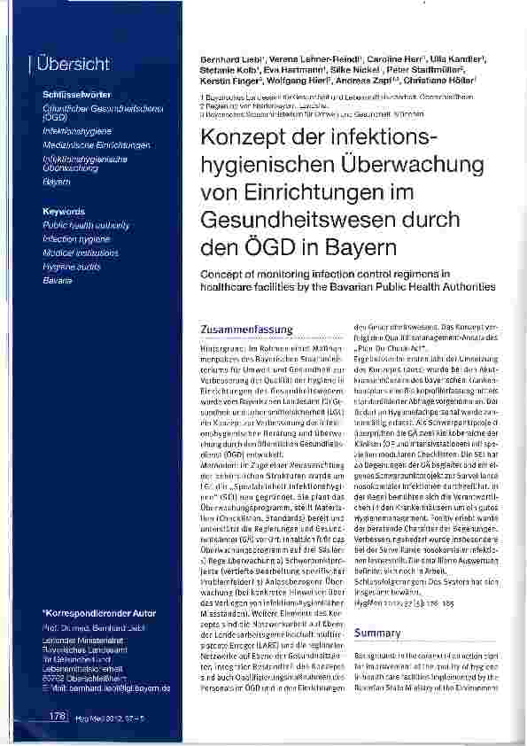 Vorschauseite 1: Konzept der infektionshygienischen Überwachung von Einrichtungen im Gesundheitswesen durch den ÖGD in Bayern