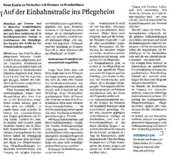 Vorschauseite 1: Auf der Einbahnstraße ins Pflegeheim