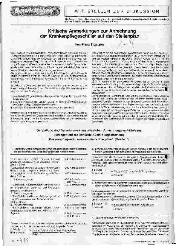 Vorschauseite 1: Kritische Anmerkung zur Anrechnung der Krankenpflegeschüler auf den Stellenplan