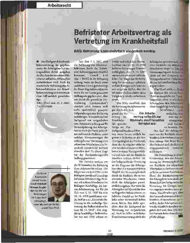 Vorschauseite 1: Befristeter Arbeitsvertrag als Vertretung im Krankheitsfall