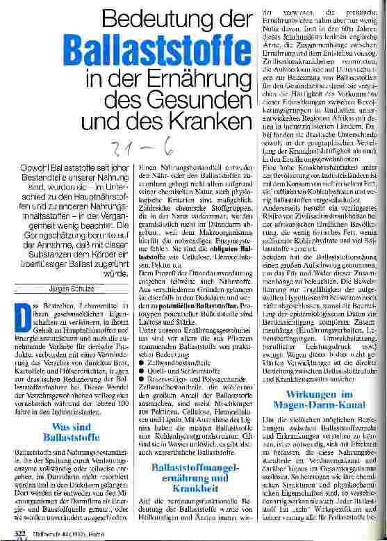 Vorschauseite 1: Bedeutung der Ballaststoffe in der Ernährung des Gesunden und des Kranken