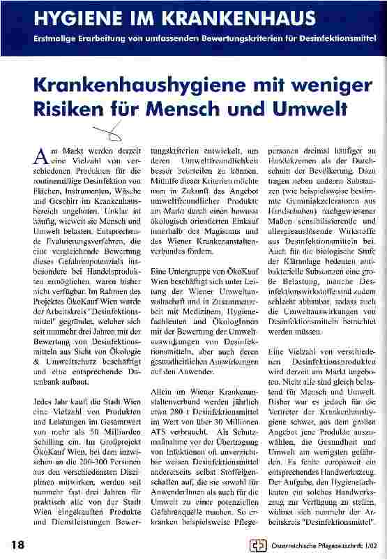 Vorschauseite 1: Krankenhaushygiene mit weniger Risiken für Mensch und Umwelt