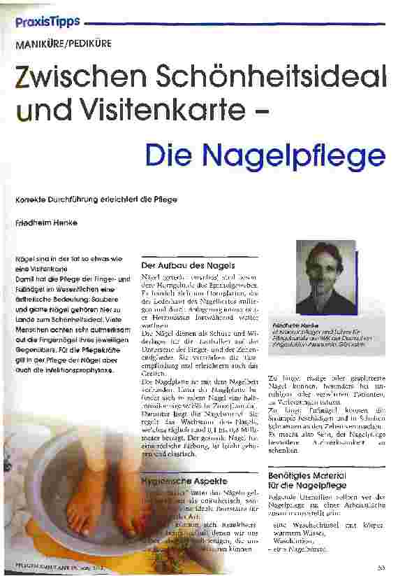 Vorschauseite 1: Zwischen Schönheitsideal und Visitenkarte - Die Nagelbettpflege Korrekte Durchführung erleichtet die Pflege