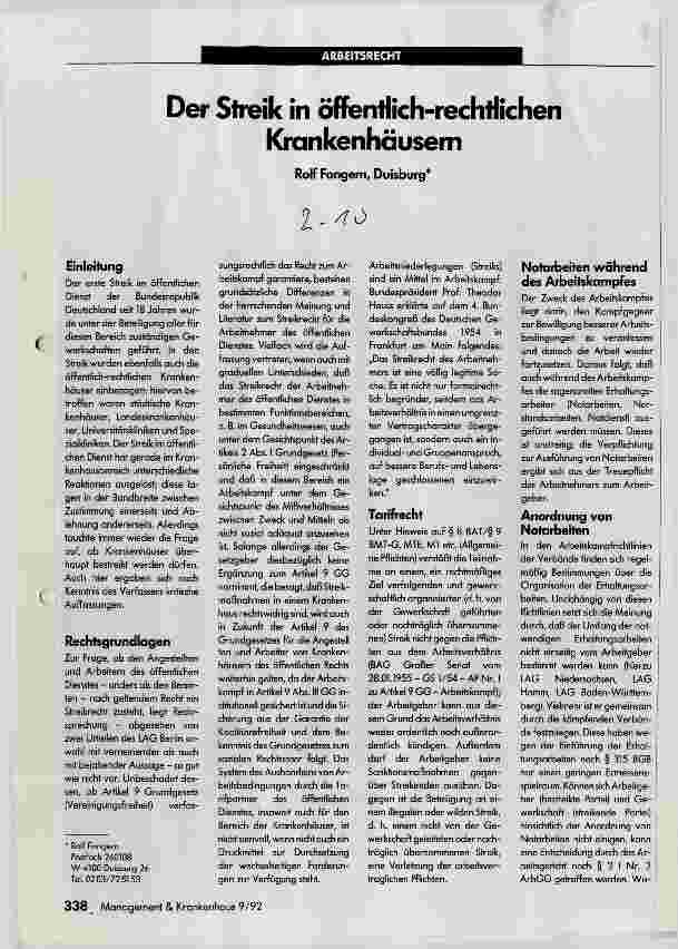 Vorschauseite 1: Der Streik in öffentlich-rechtlichen Krankenhäusern