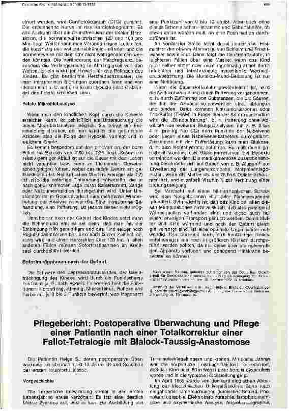 Vorschauseite 1: Pflegebericht: Postoperative Überwachung und Pflege einer Patientin nach einer Totalkorrektur einer Fallot-Tetralogie