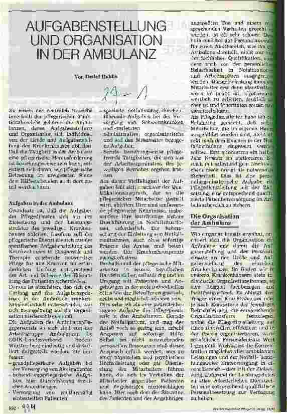Vorschauseite 1: Aufgabenstellung und Organisation in der Ambulanz
