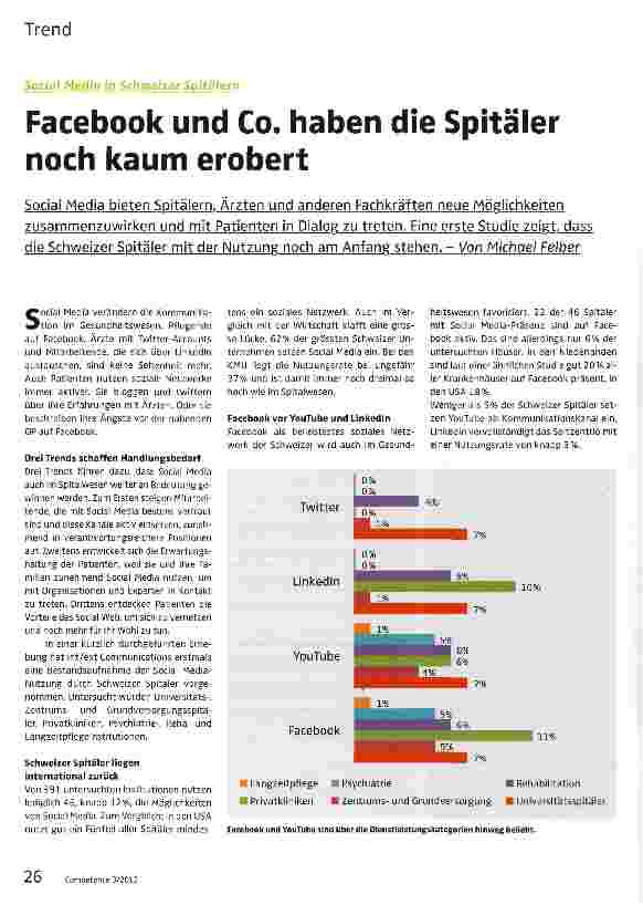 Vorschauseite 1: Facebook und Co. haben die Spitäler noch kaum erobert