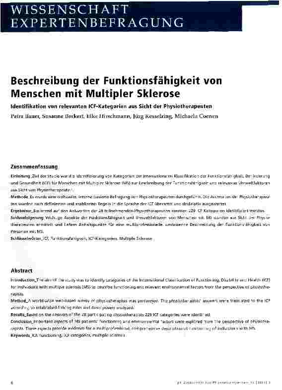 Vorschauseite 1: Beschreibung der Funktionsfähigkeit von Menschen mit Multipler Sklerose