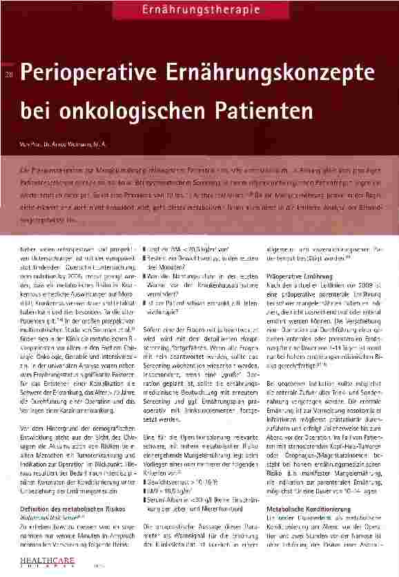 Vorschauseite 1: Perioperative Ernährungskonzepte bei onkologischen Patienten