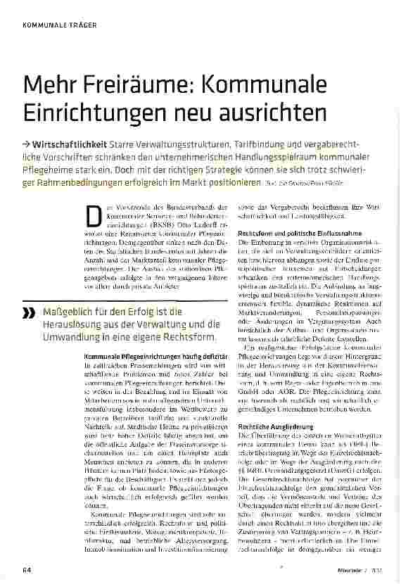 Vorschauseite 1: Mehr Freiräume: Kommunale Einrichtungen neu ausrichten