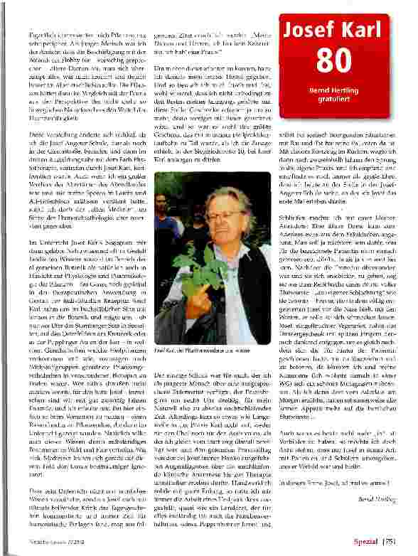 Vorschauseite 1: Josef Karl 80Bernd Hertling gratuliert