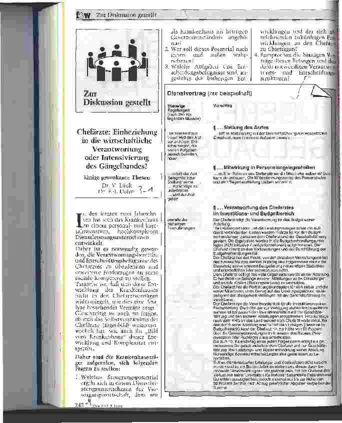 Vorschauseite 1: Chefärzte: Einbeziehung in die wirtschaftliche Verantwortung oder Intensivierung des Gängelbandes? Einige provokante Themen